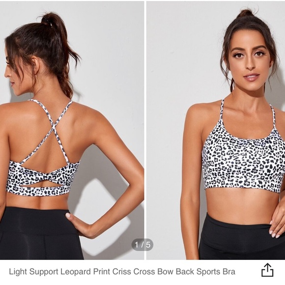 Leopard Print Criss Cross Bow Back Sports Bra - Picture 1 of 3